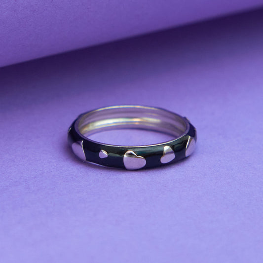 Silver Coloured Enamel Ring