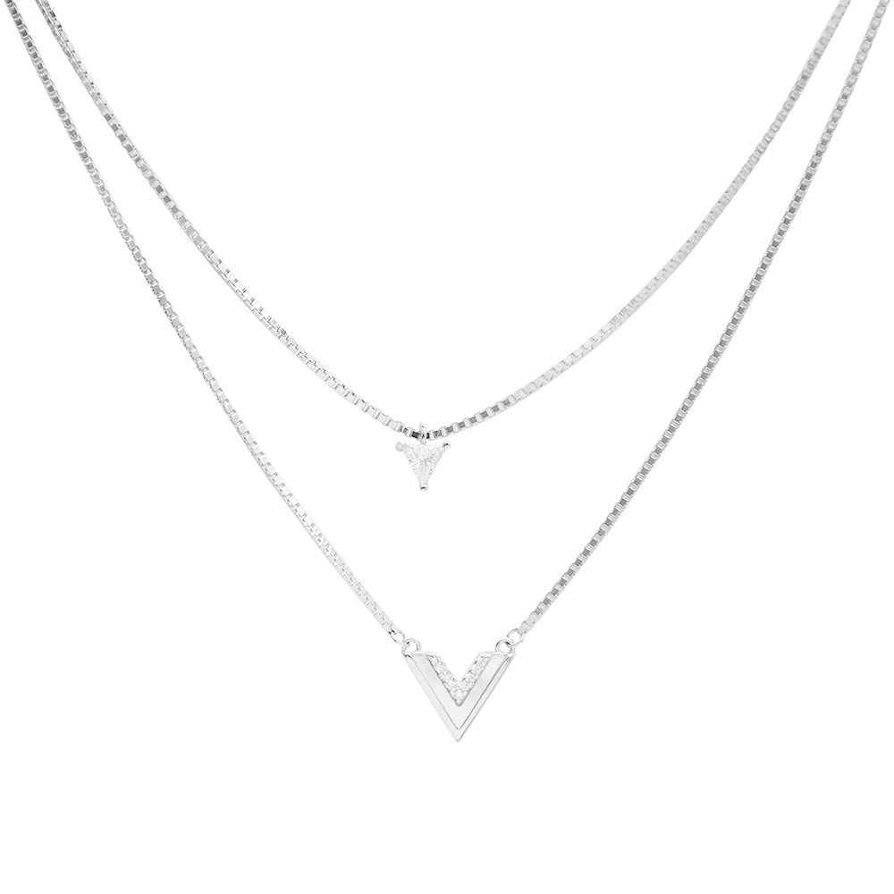 Silver Double Layer Triangle Necklace