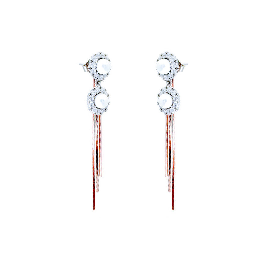 Silver Pearl and Zircon Floral Earrings