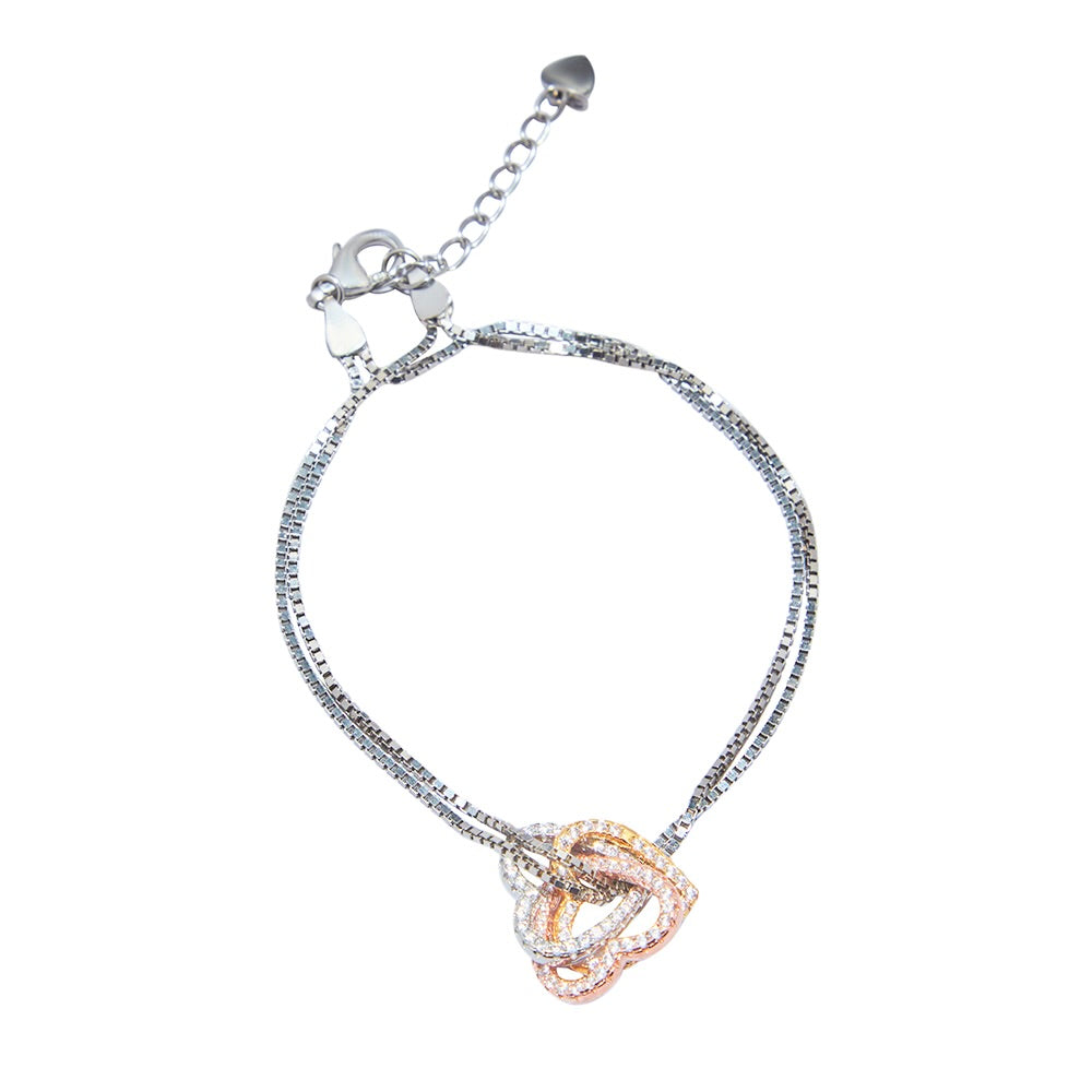 Silver Dual Chain Heart Bracelet