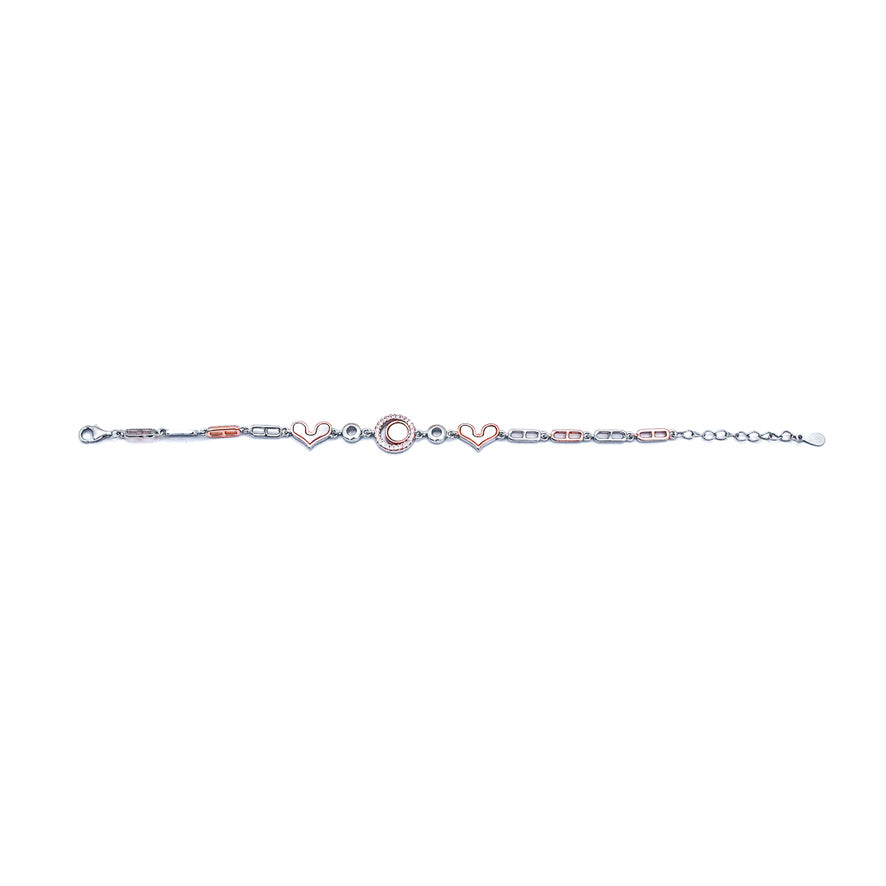 Silver and rose gold heart shaped bracelet