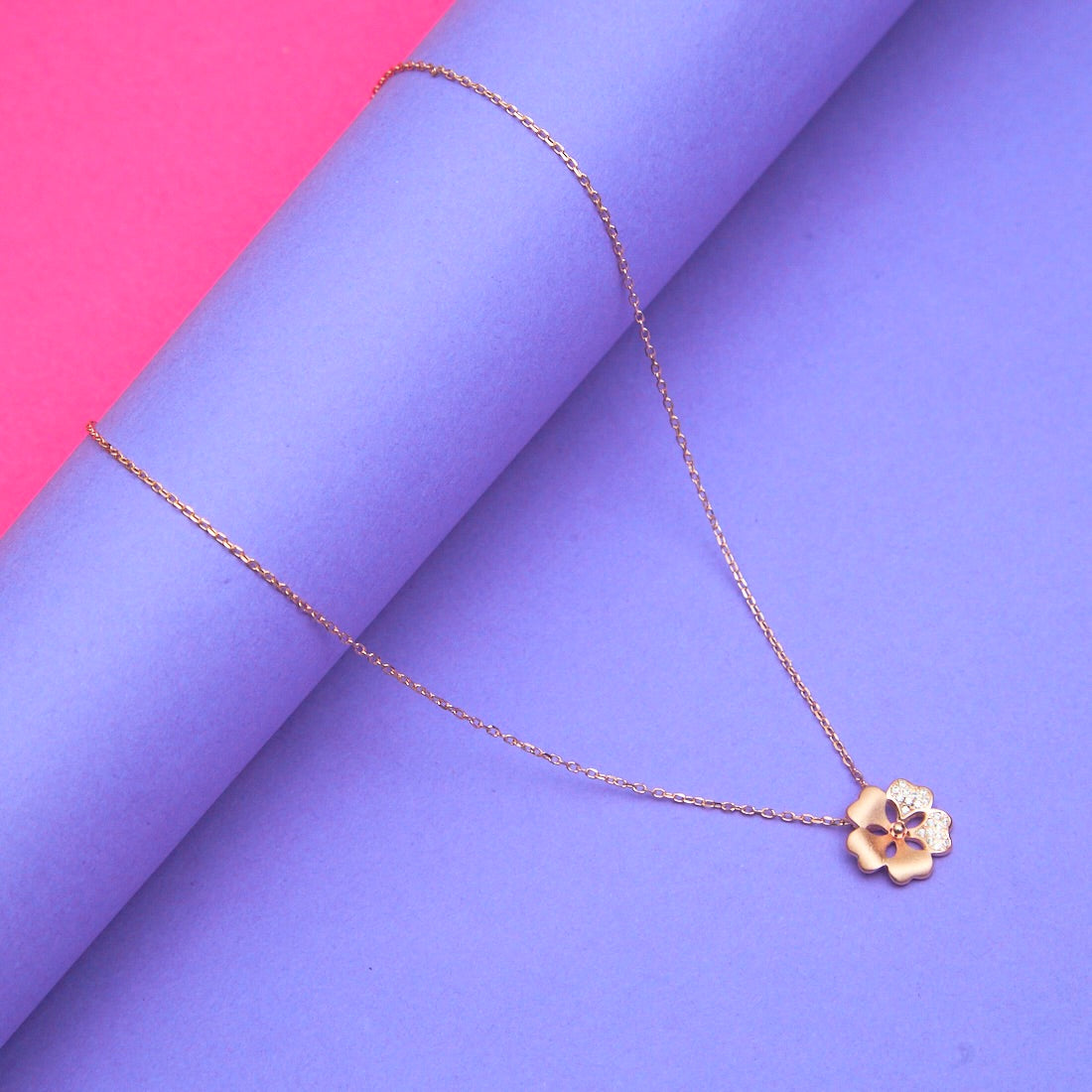 Rose Gold Flower with Zircons Necklace