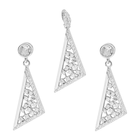 Silver Triangular Pendant and Earrings