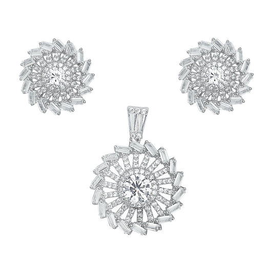 Silver Round Studs and Pendant Set
