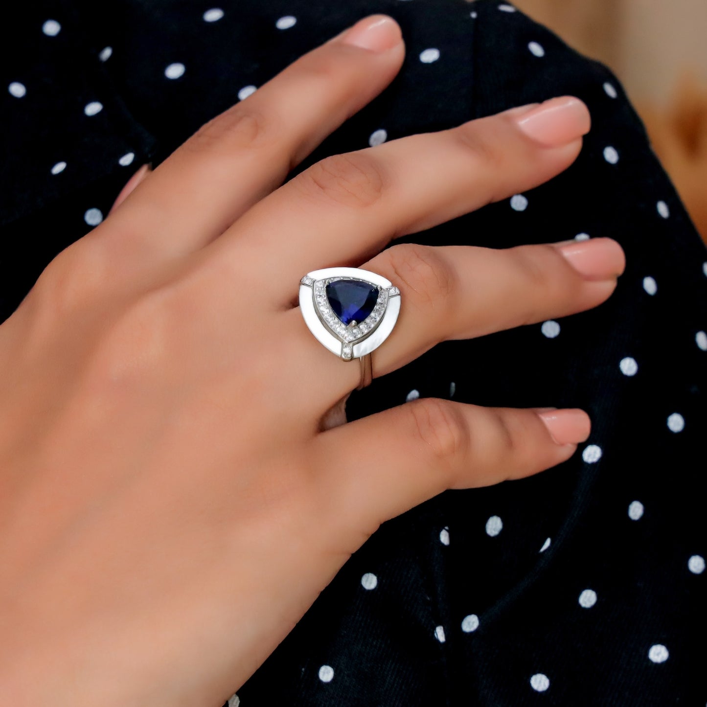 Silver Statement Blue and White Ring