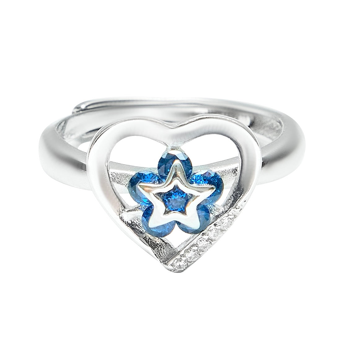 Silver Blue Enamel heart Ring
