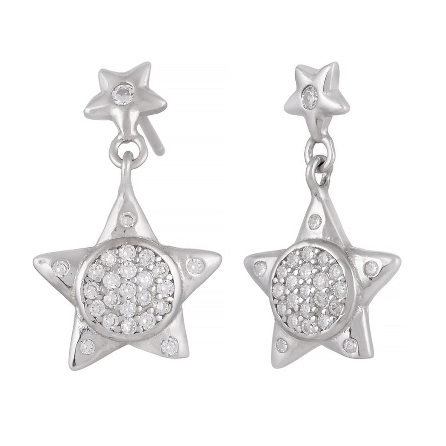 Silver Zircon Celestial Stars Earrings