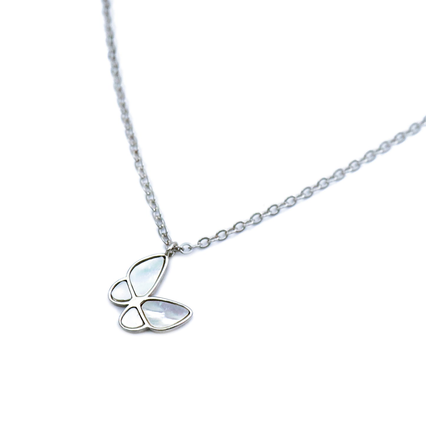 Silver MOP Butterfly Necklace