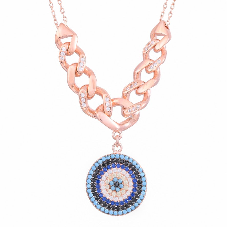 Evil Eye Circular Pendant Necklace